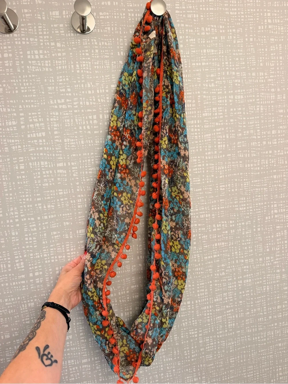 Matilda Jane Friends Forever Floral Gauzy Lightweight Pom Pom Infinity Scarf OS
